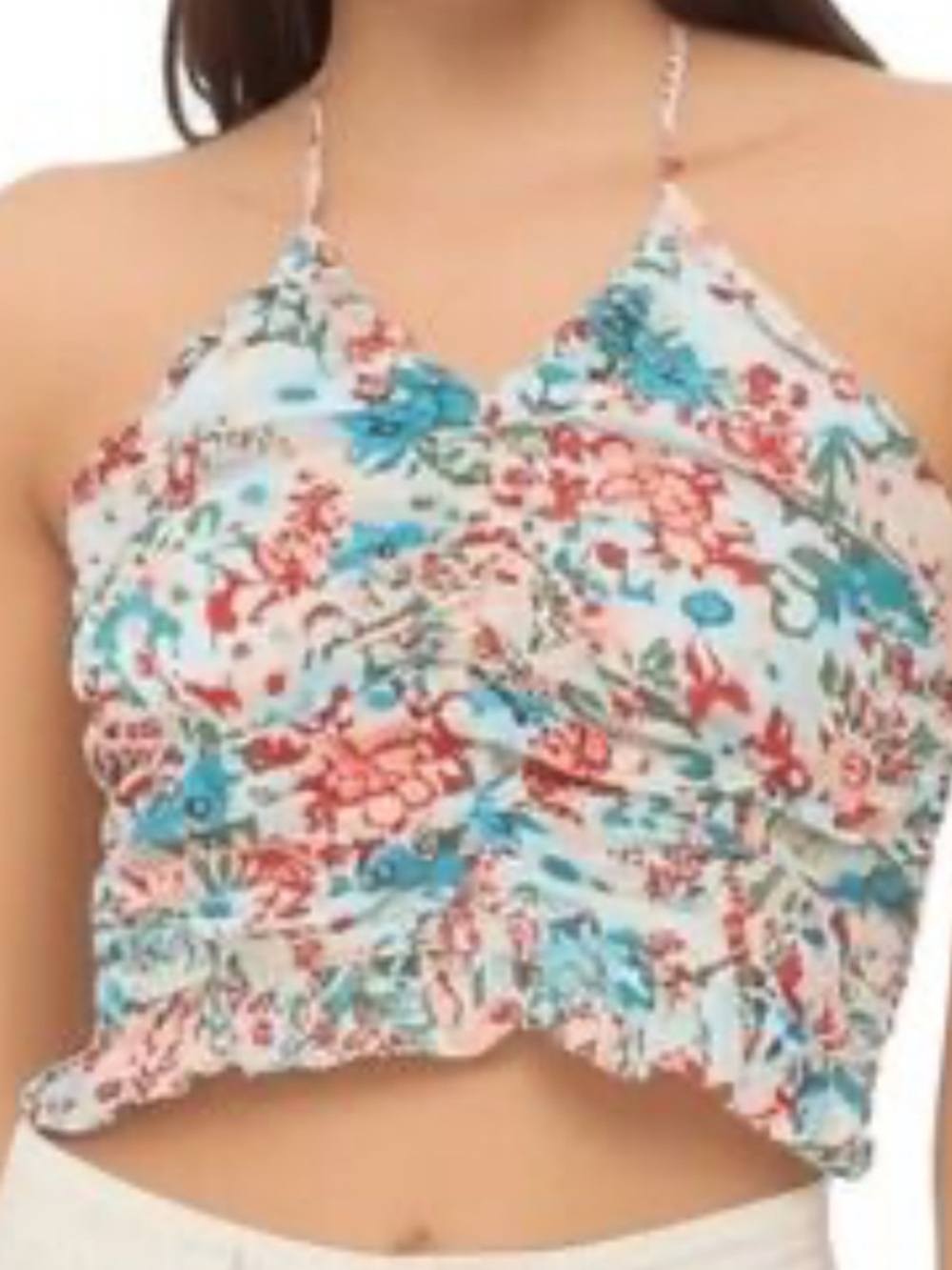 American Eagle Blue Floral Cinched Halter